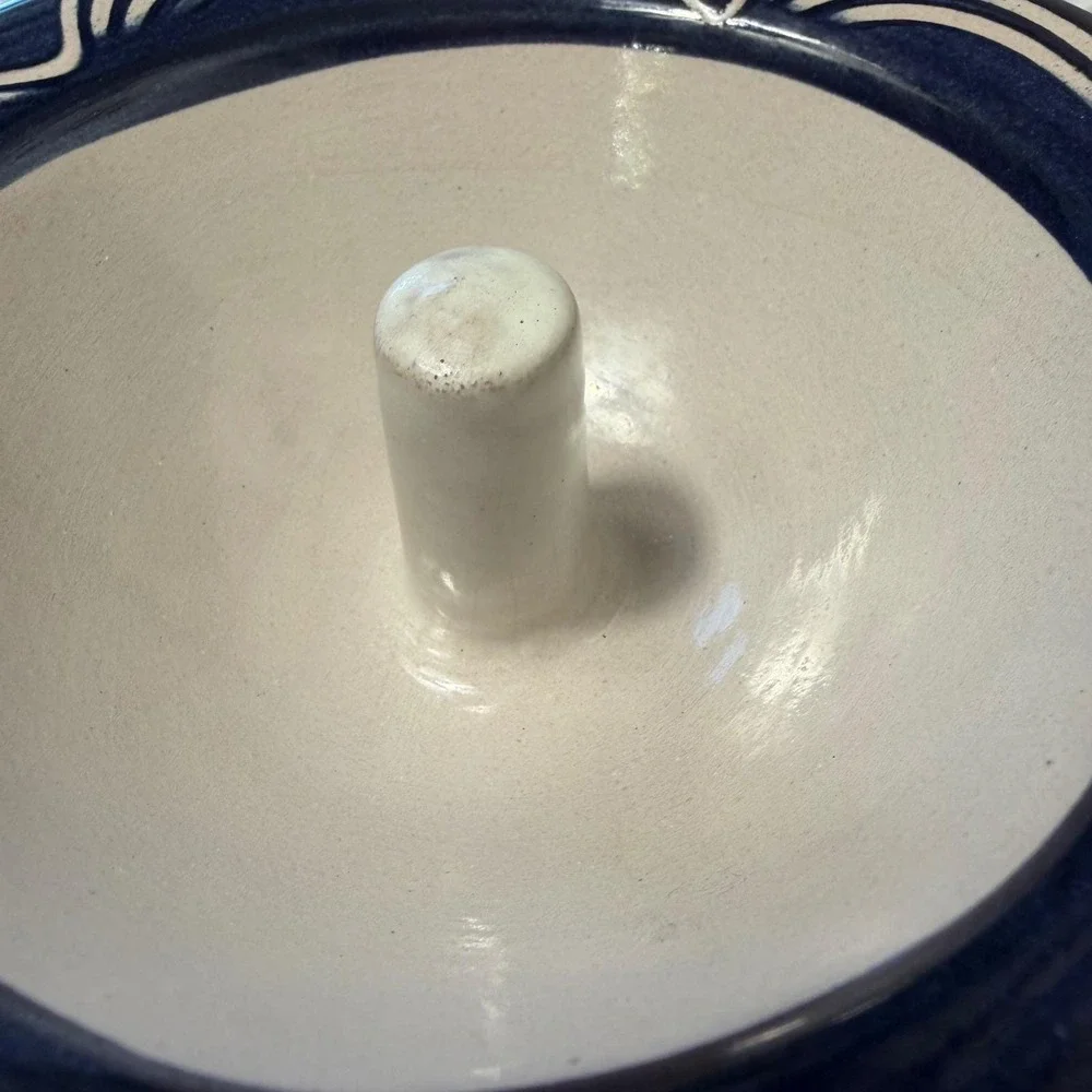 Vtg Apple Baker Co. Pottery Ring Mold Baker Blue & Cream‎ Stoneware Artisan